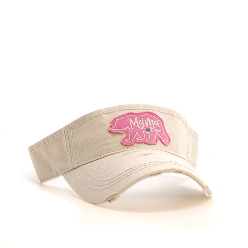 Distressed Mama Bear Sun Visor Hat Khaki